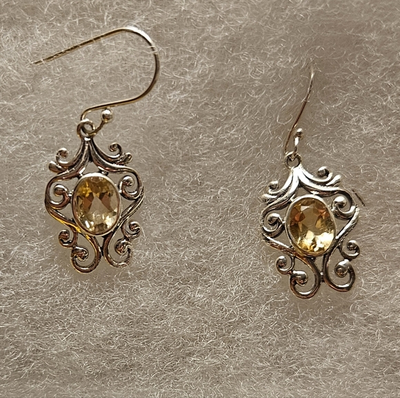 EARRINGS Silver .925 Smokey Quartz Citrine GENUINE - Picture 2 of 2